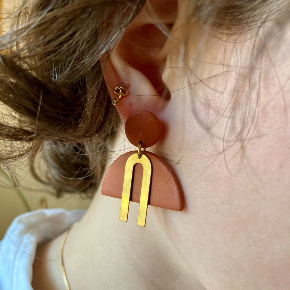 Geometric Polymer Clay And Brass Statement Earrin… - image 1